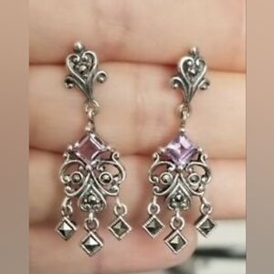 Bohemian Sterling Silver Pink Crystal & Marcasite Earrings